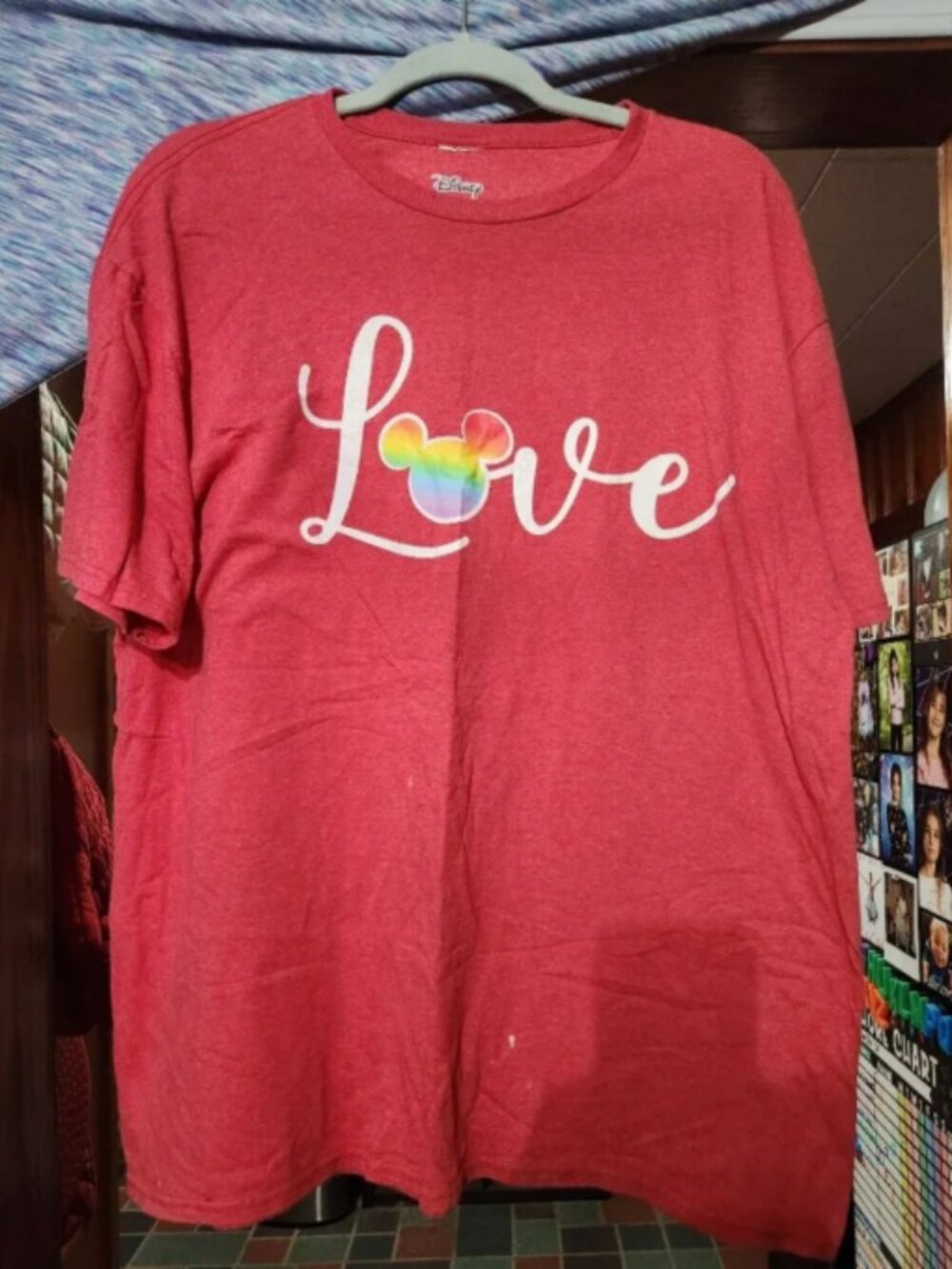 Disney Parks Love Rainbow Mickey Graphic Tee Red Pride Shirt - XXL
